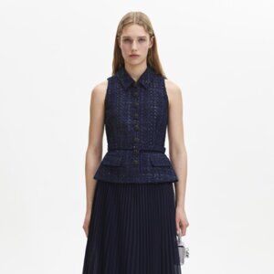 Self-Portrait Navy Metallic Boucle Vest Women's Size 12 NWT